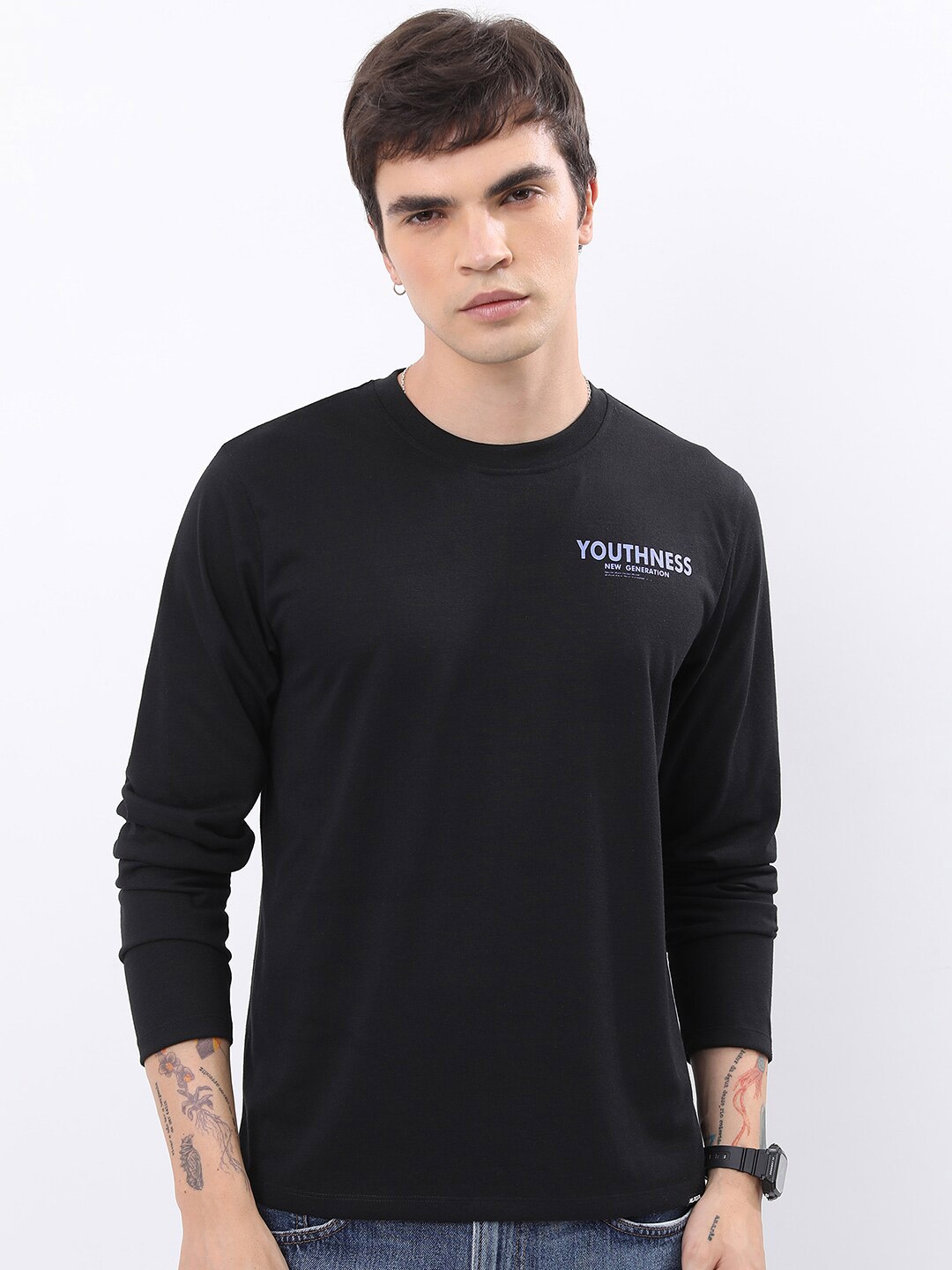 

HIGHLANDER Black Typography Printed Round Neck T-Shirt