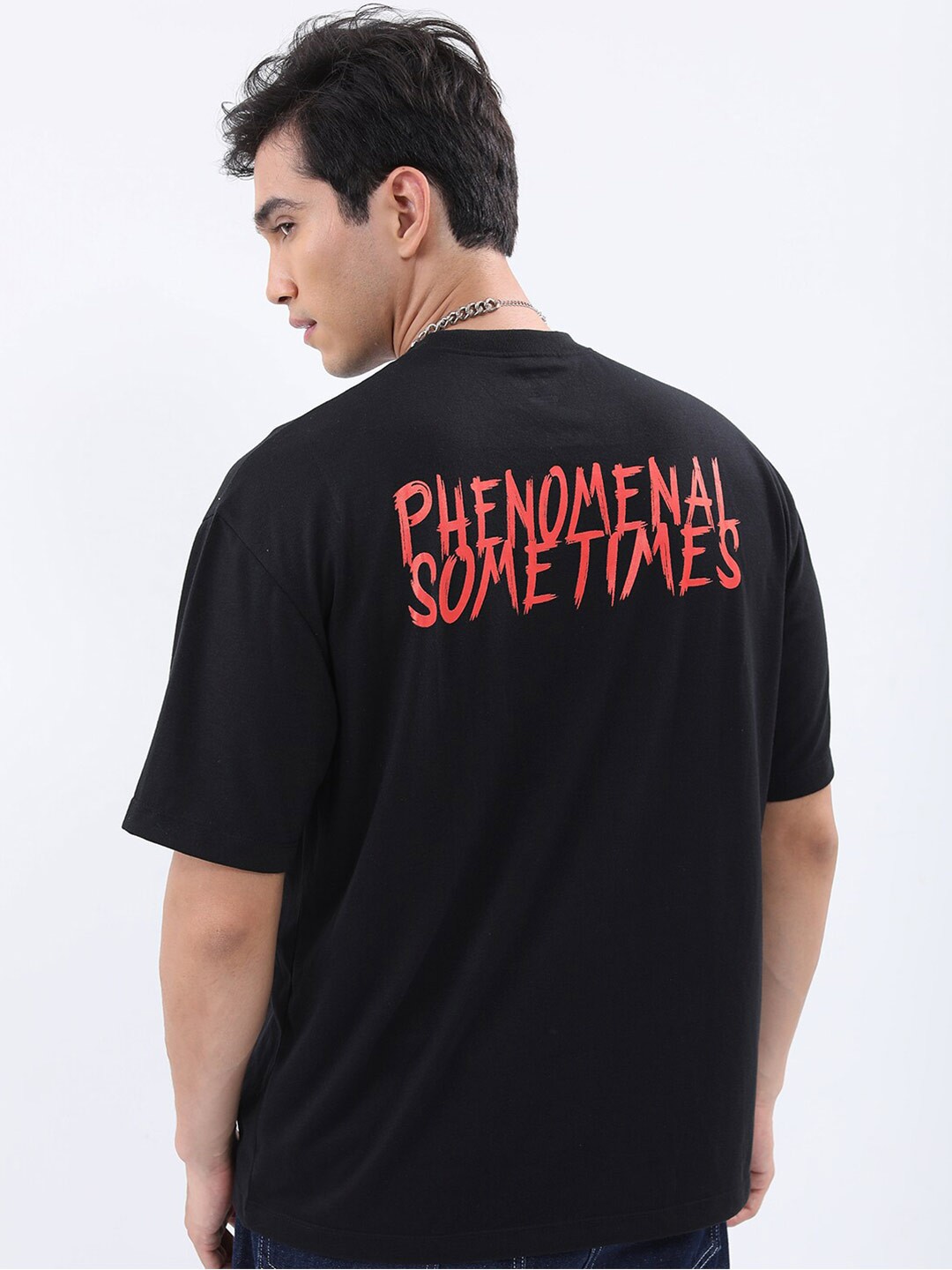 

HIGHLANDER Black & Red Typography Printed Oversized Fit T-shirt