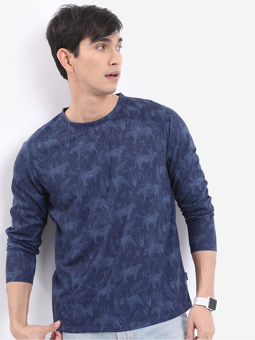 

HIGHLANDER Navy Blue Floral Printed Relaxed Fit T-shirt