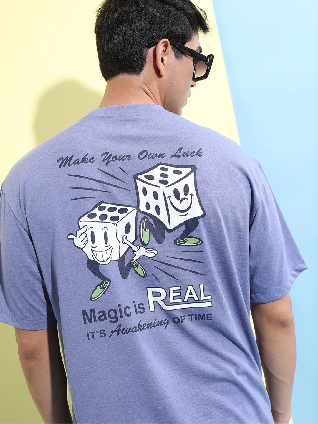 

HIGHLANDER Lavender & White Graphic Printed Oversized Fit T-shirt