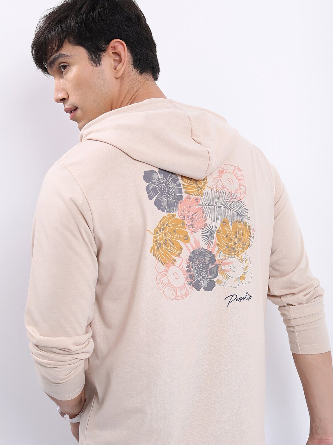 

HIGHLANDER Floral Printed Hooded Long Sleeves T-shirt, Cream