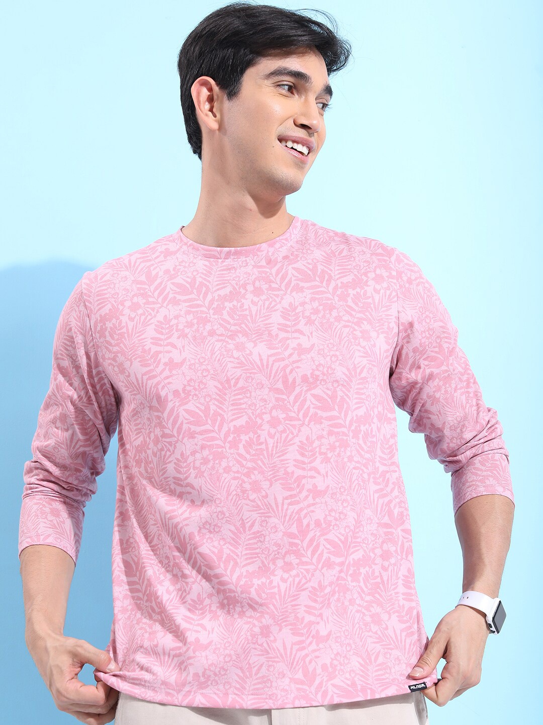 

HIGHLANDER Floral Printed Round Neck Long Sleeves Relaxed Fit T-shirt, Pink