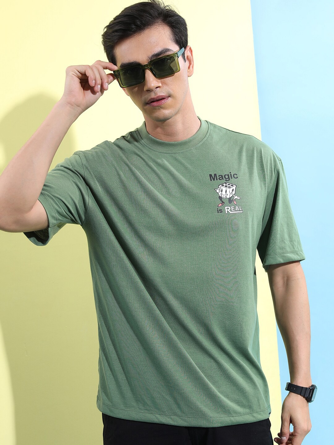 

HIGHLANDER Typography Print Drop-Shoulder Sleeves Oversized Fit T-shirt, Green