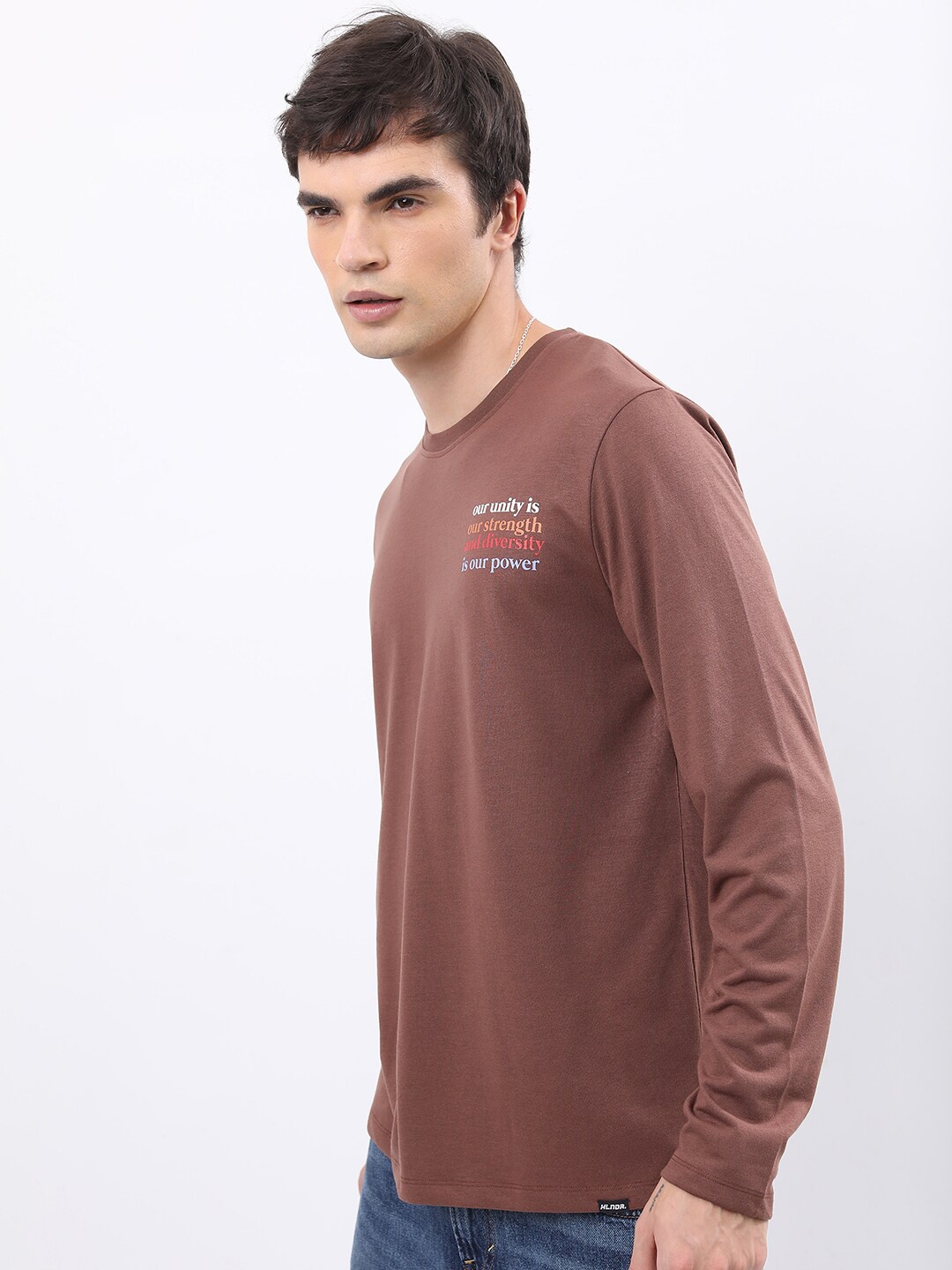 

HIGHLANDER Round Neck Long Sleeves Relaxed Fit T-shirt, Brown