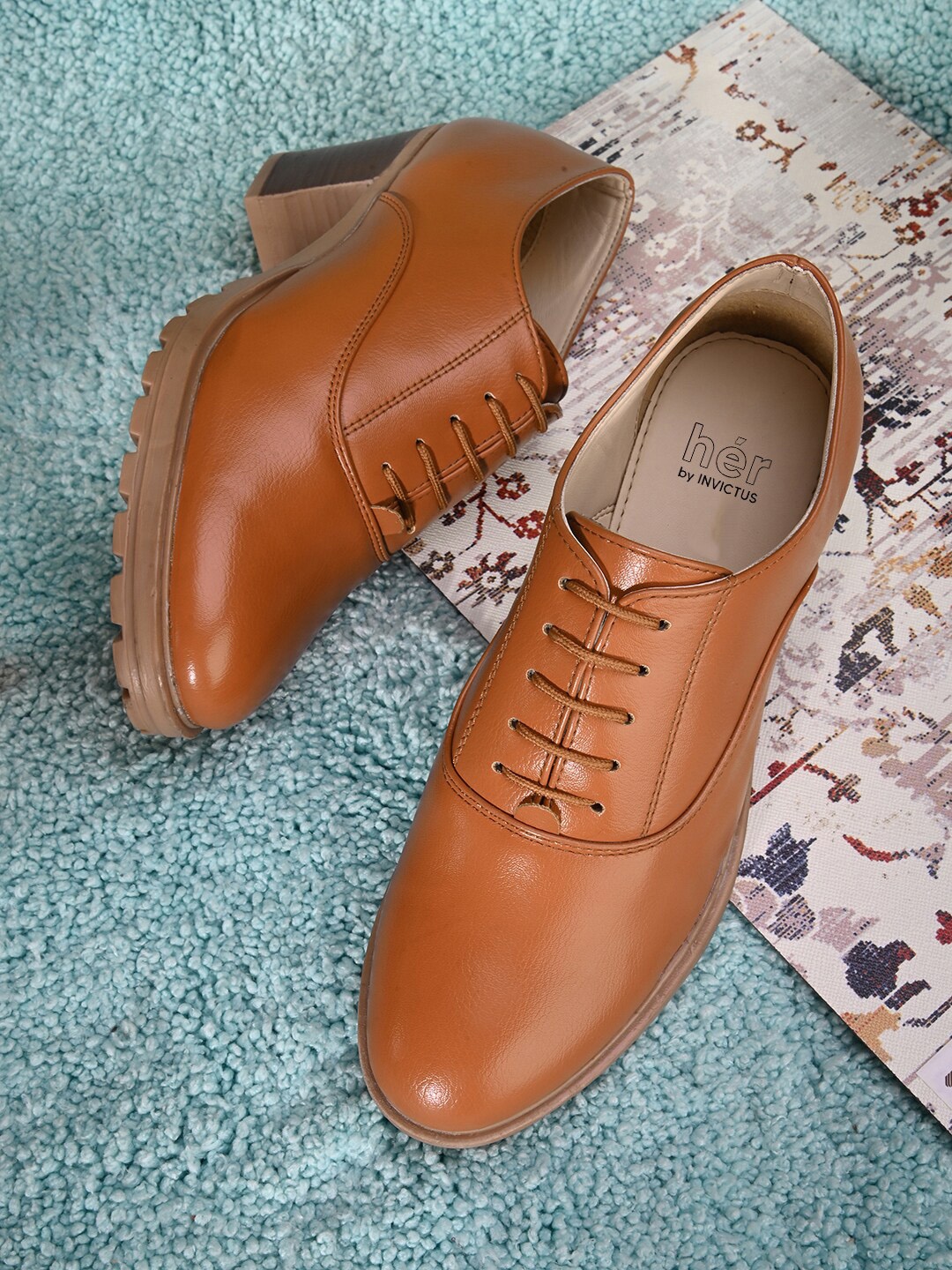 

her by invictus Women Tan Brown Block Heel Formal Derbys