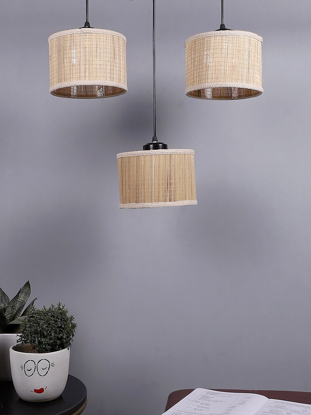 

Devansh Beige & Black Round Bamboo Gola Hanging Lamp