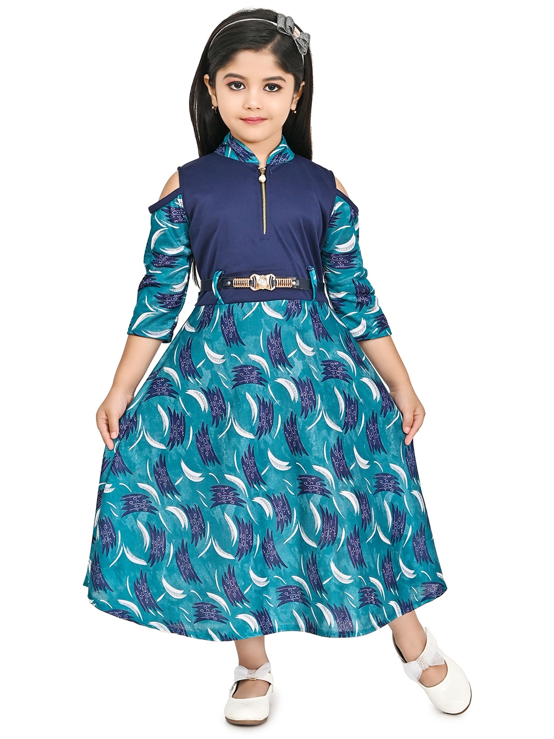 

carrydreams Floral Print Cold-Shoulder Fit & Flare Midi Dress, Sea green