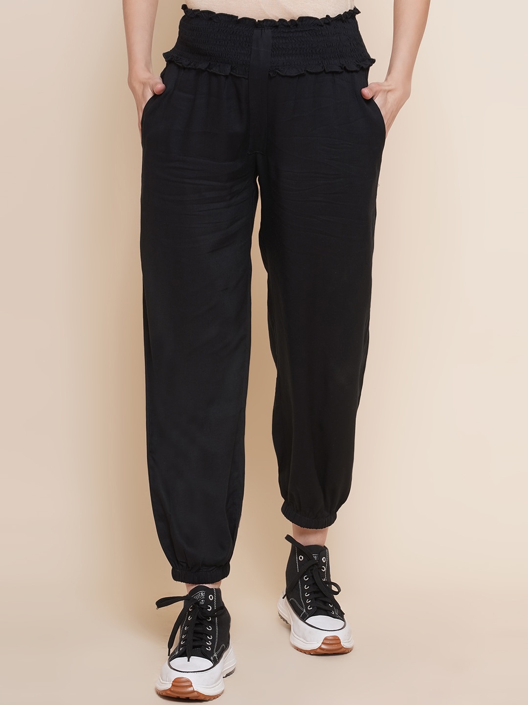 

Mine4Nine Women Easy Wash Maternity Joggers, Black