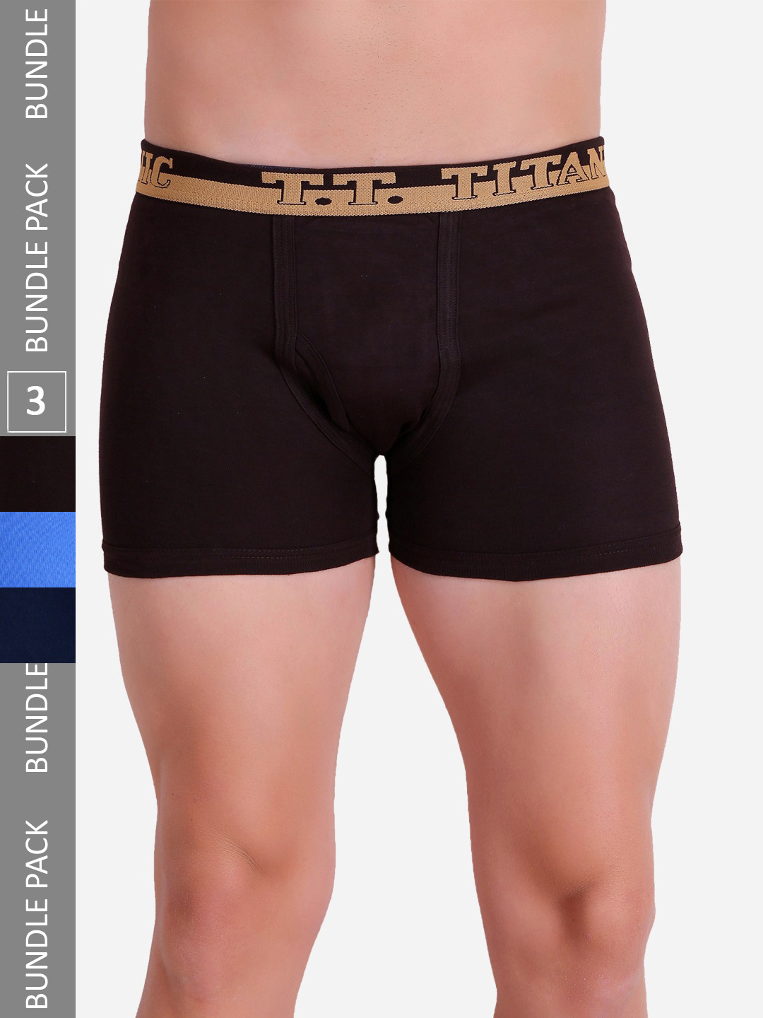 

T.T. Men Pack Of 3 Titanic ICD Pure Cotton Long Trunk, Navy blue