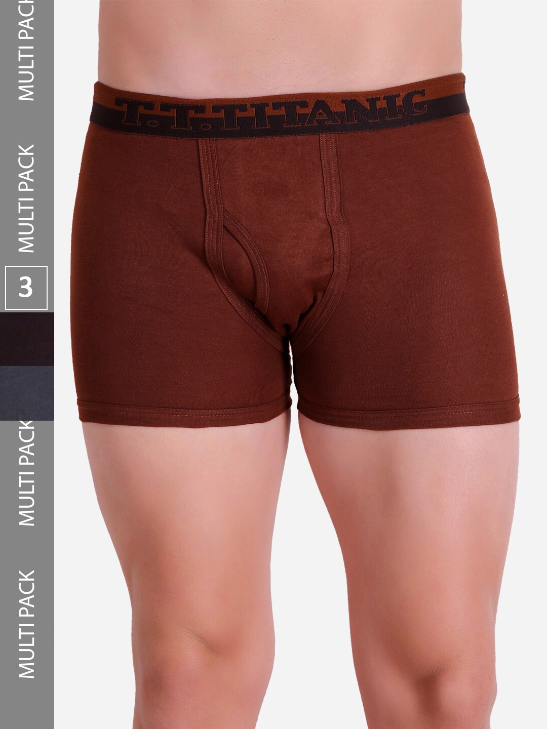 

T.T. Men Pack Of 3 Titanic ICD Pure Cotton Long Trunks, Rust
