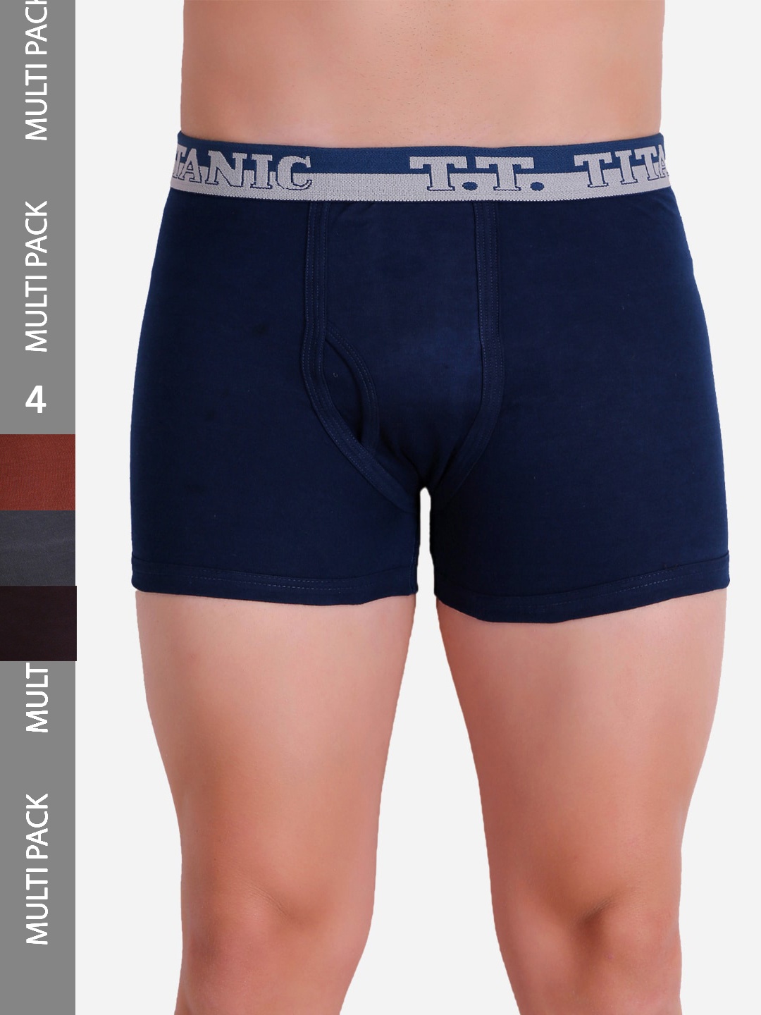 

T.T. Men Pack Of 4 Titanic ICD Pure Cotton Long Trunks, Grey