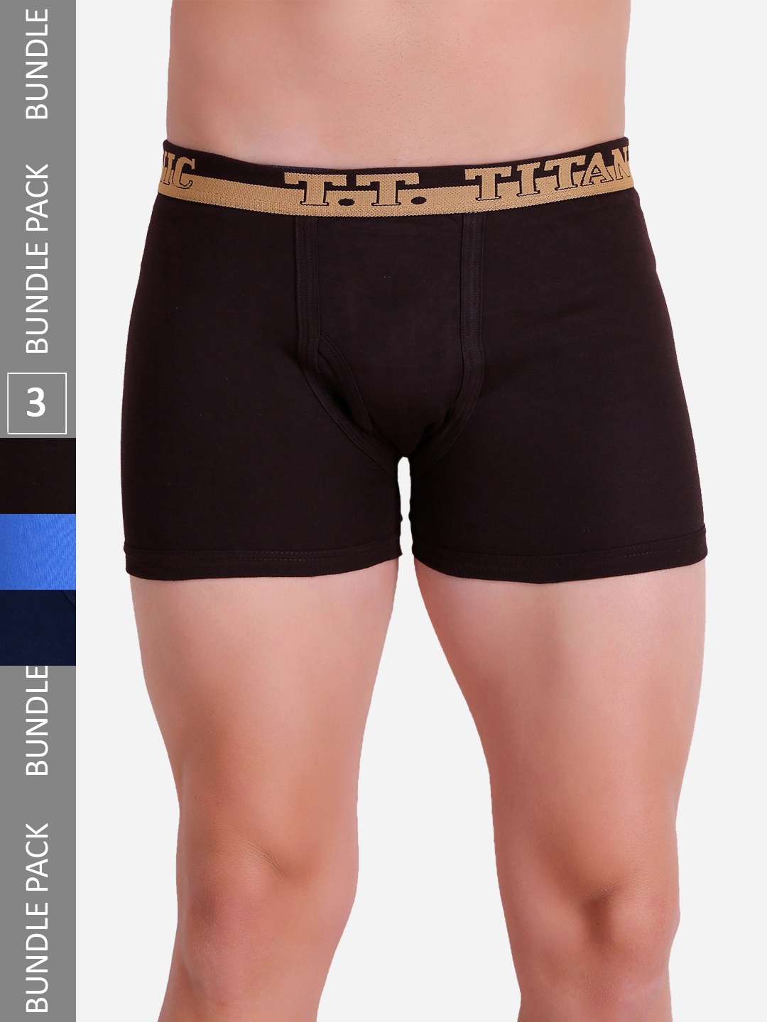 

T.T. Men Titanic ICD Assorted Long Pack Of 3 Pure Cotton Trunks, Blue