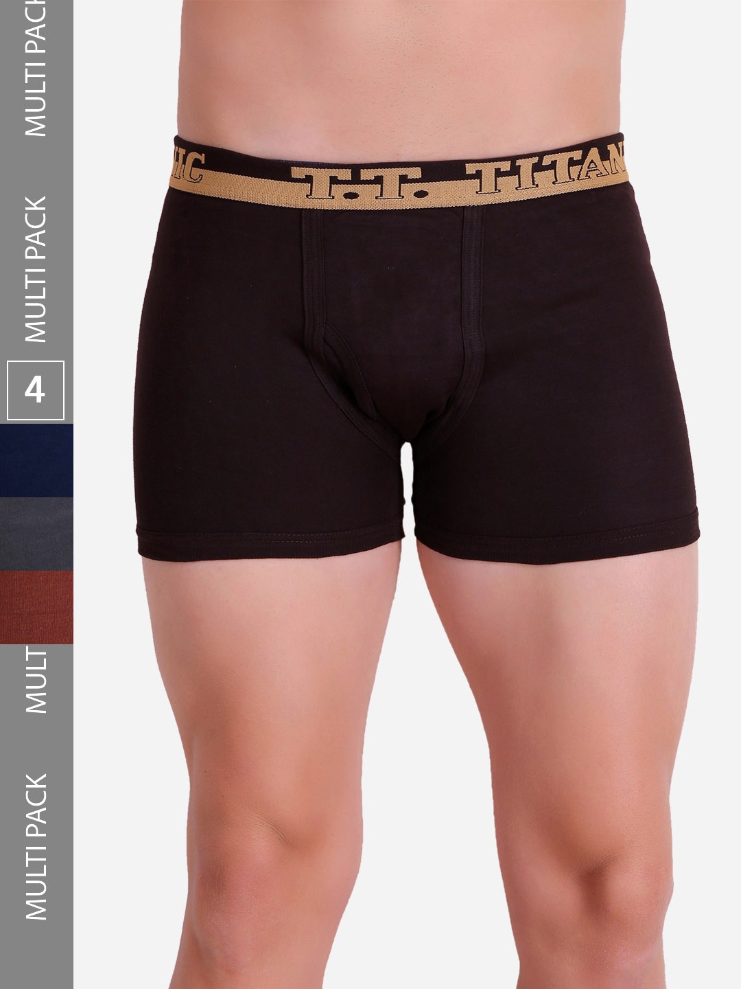 

T.T. Men Titanic ICD Assorted Long Pack Of 4 Pure Cotton Trunks, Grey