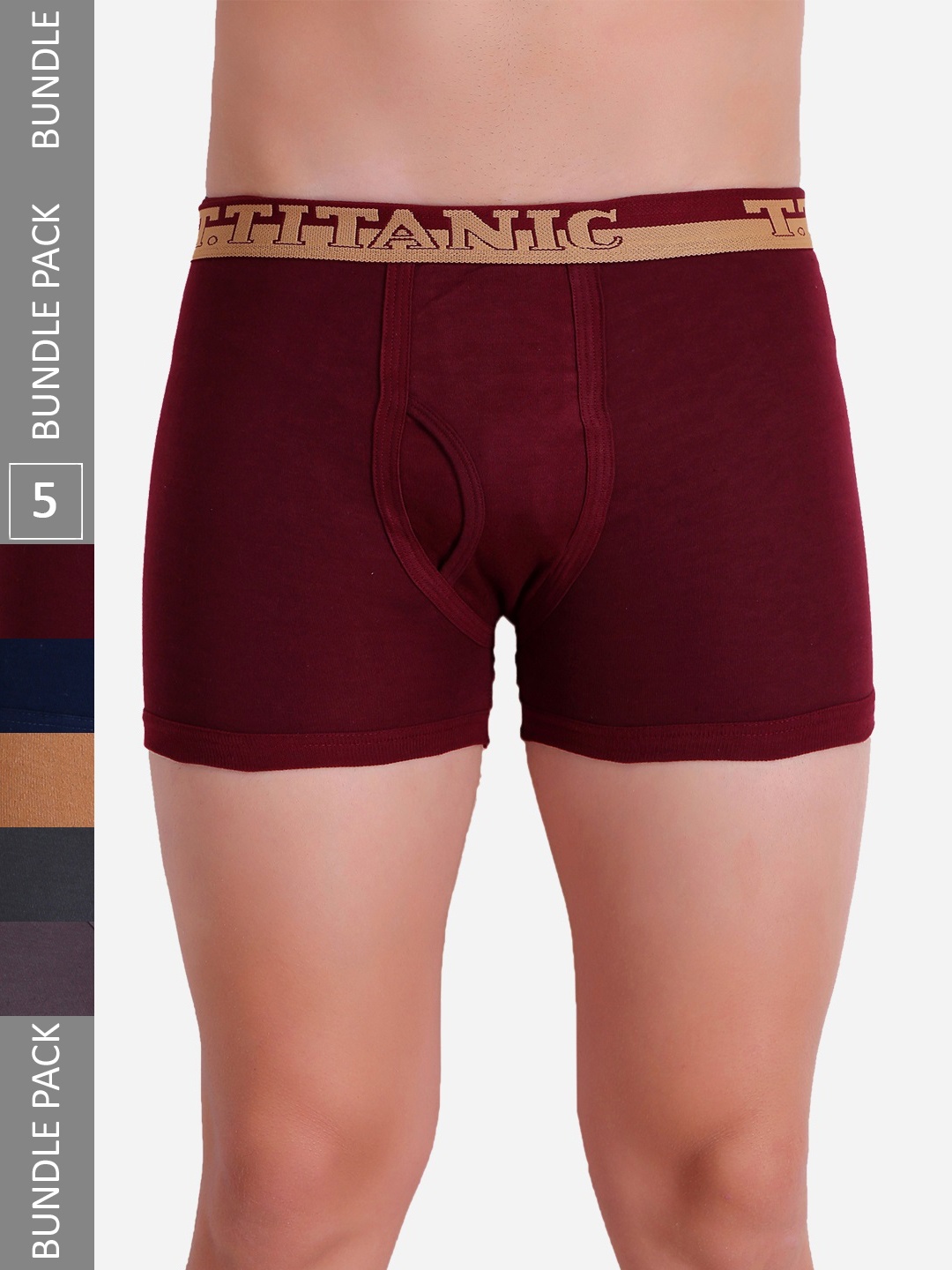 

T.T. Men Titanic ICD Assorted Long Pack Of 5 Pure Cotton Trunks, Grey