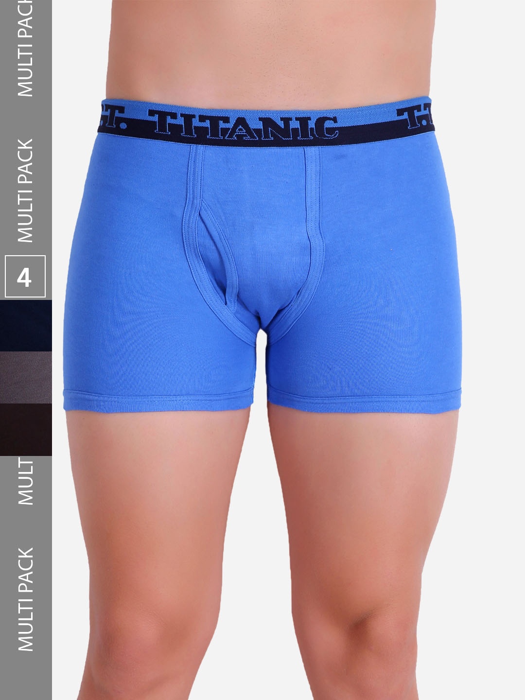 

T.T. Men Pack Of 4 Titanic ICD Pure Cotton Long Trunks, Blue