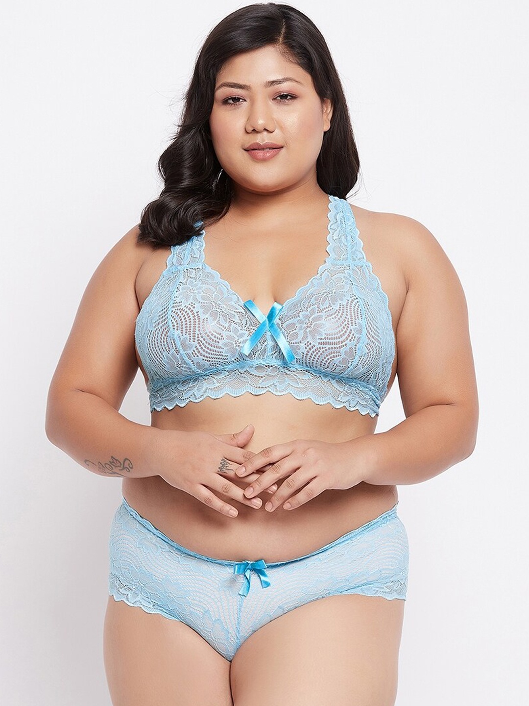 

Curves By ZeroKaata Women Plus Size Lace Lingerie Set, Turquoise blue