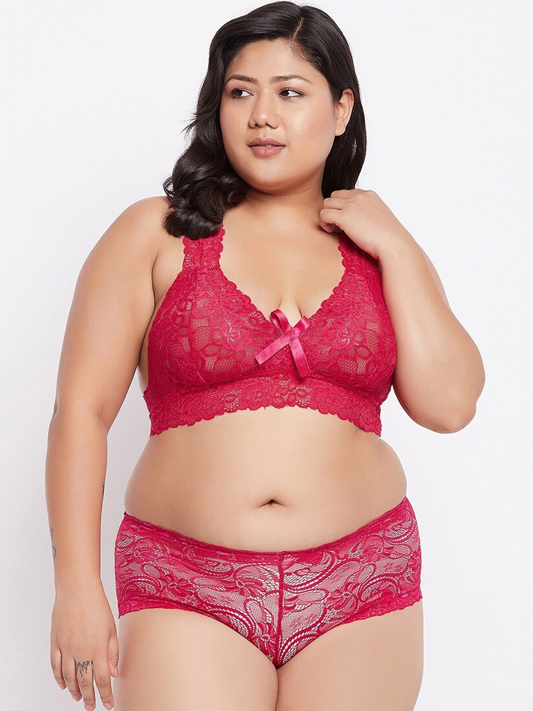 

Curves By ZeroKaata Women Plus Size Lace Lingerie Set, Magenta