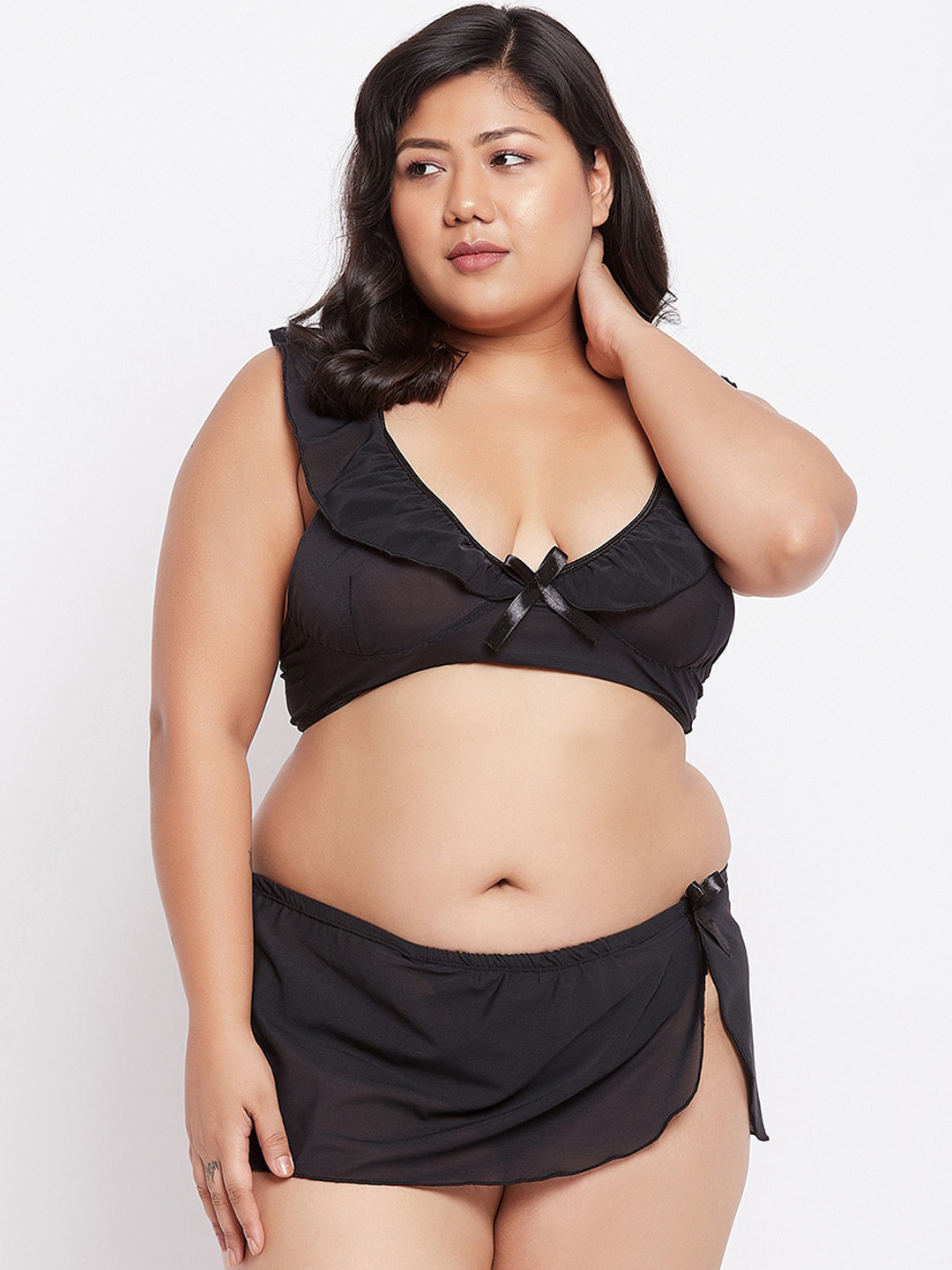 

Curves By ZeroKaata Women Plus Size Solid Lingerie Set, Black