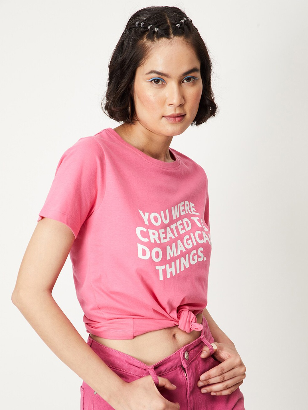 

max Typography Printed Pure Cotton T-shirt, Pink