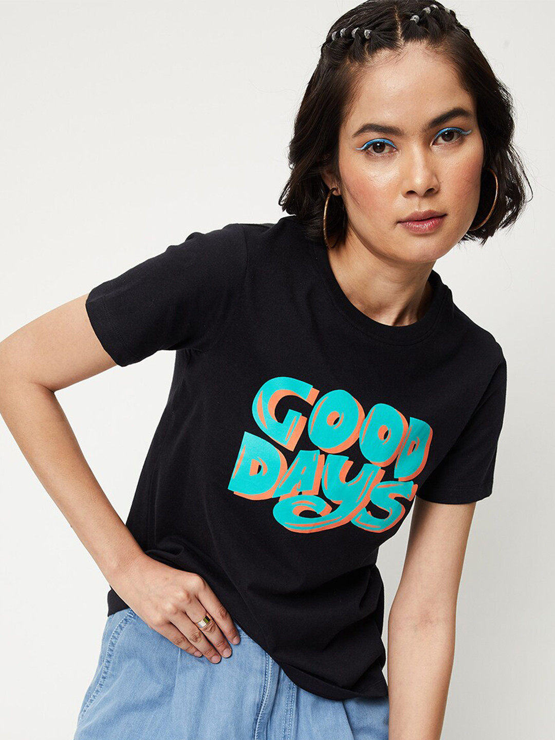

max Typography Printed Pure Cotton T-shirt, Black