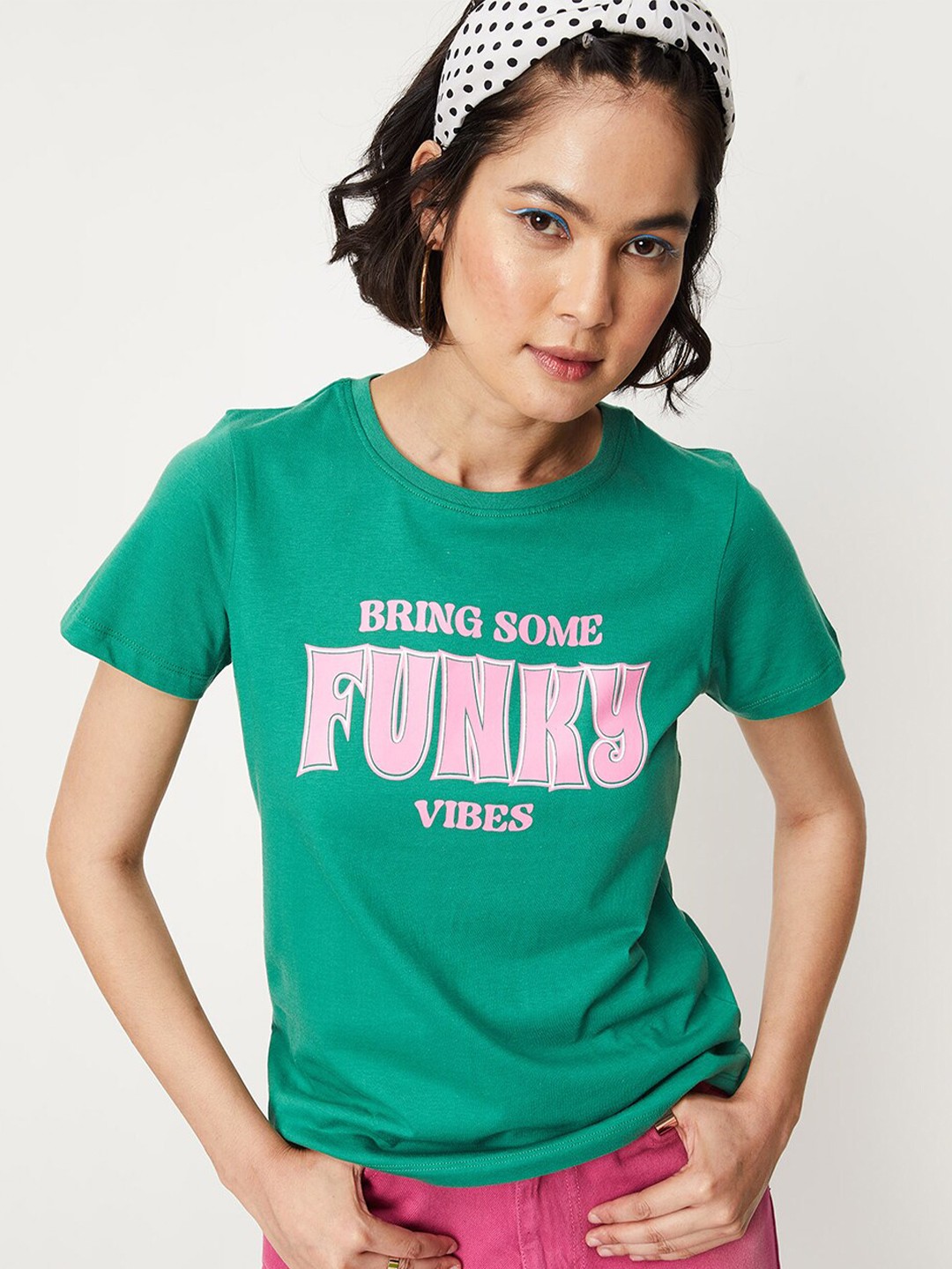 

max Typography Printed Pure Cotton T-shirt, Green