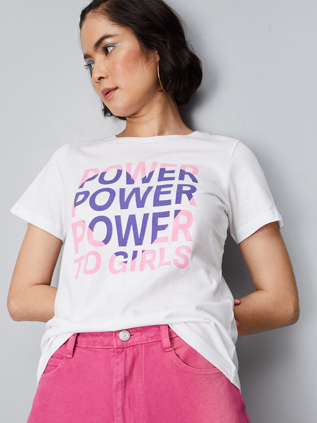 

max Typography Printed Pure Cotton T-shirt, White