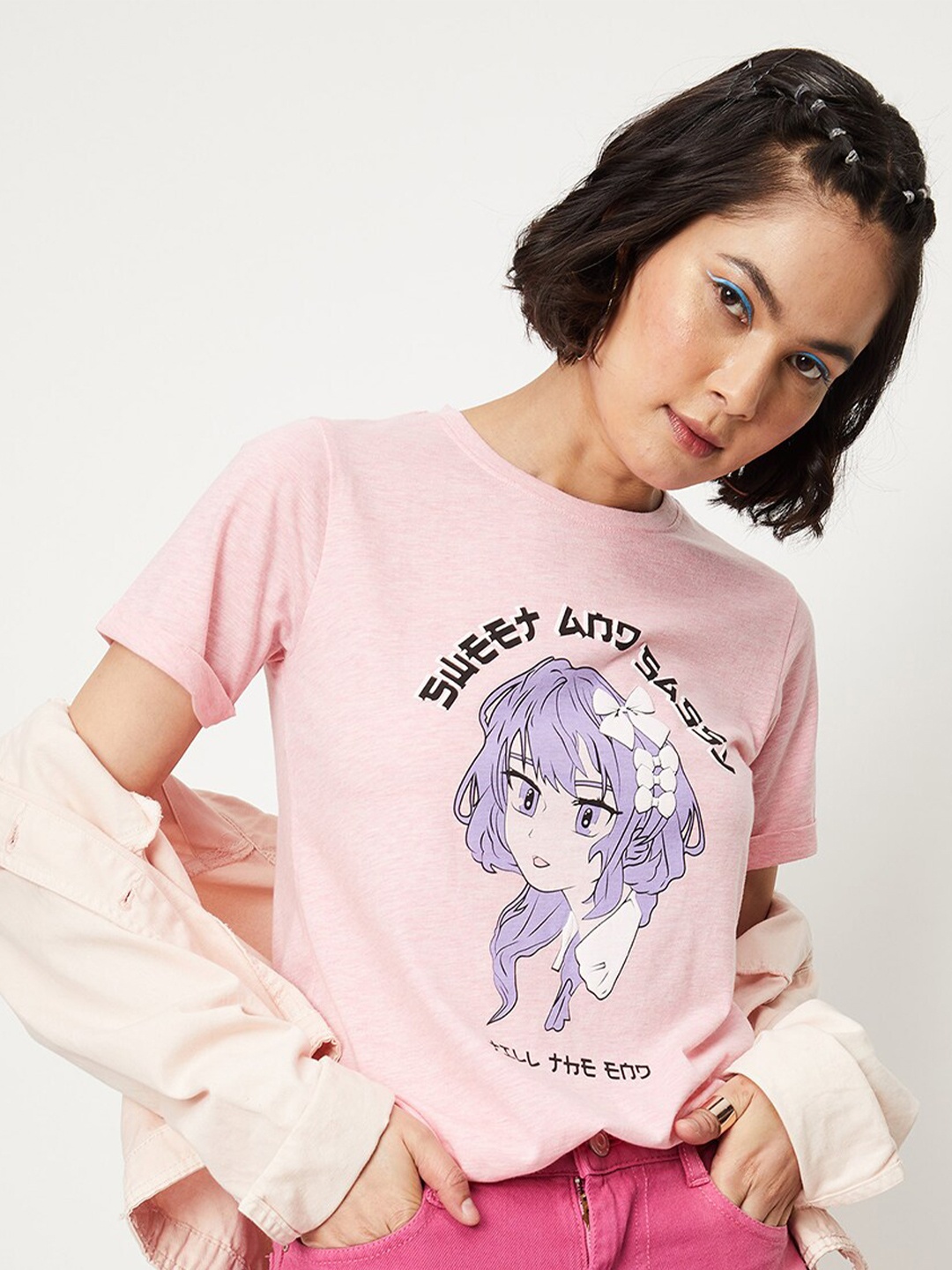 

max Graphic Printed Pure Cotton T-shirt, Pink