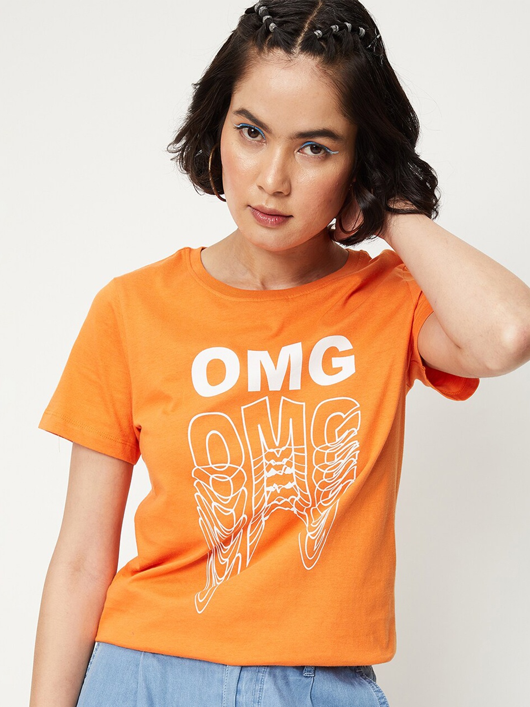 

max Typography Printed Pure Cotton T-shirt, Orange