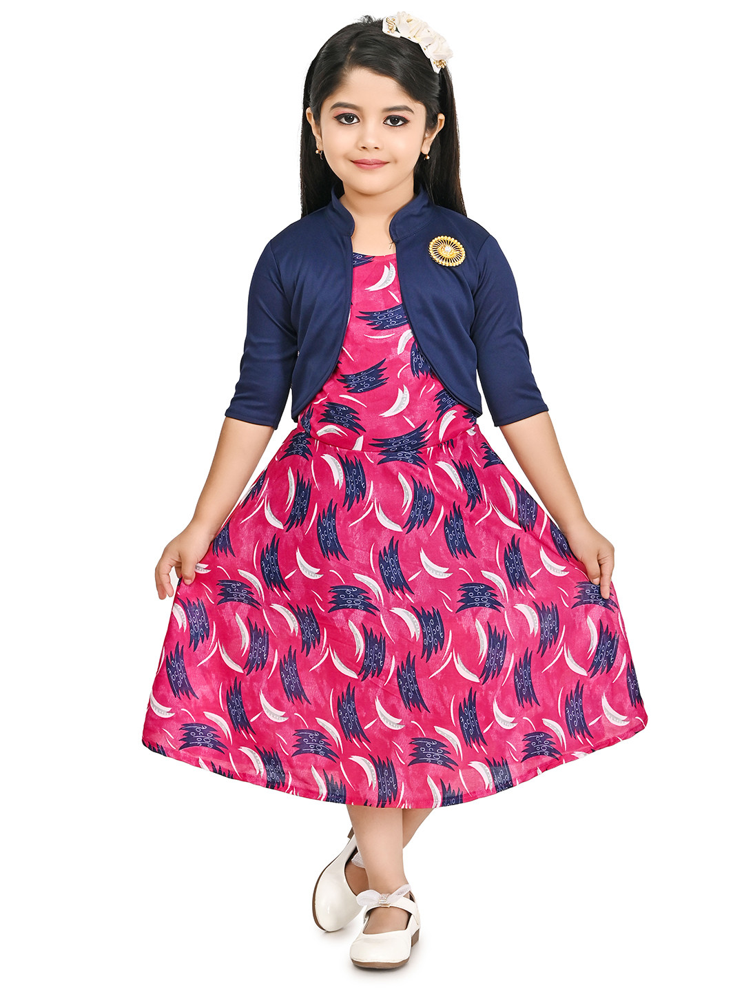 

carrydreams Girls Ethnic Motifs Print A-Line Midi Dress, Pink