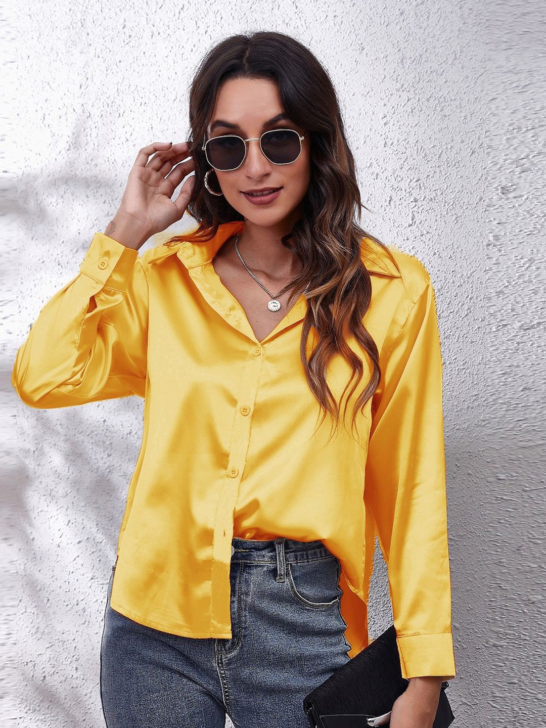 

BoStreet Yellow Spread Collar Short Sleeves Casual Shirt