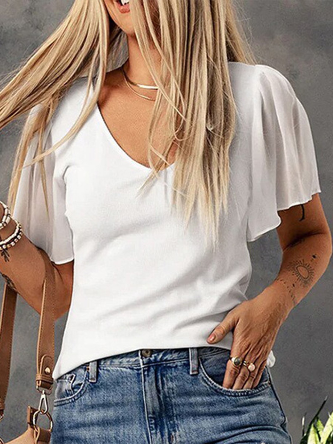 

BoStreet White V-Neck Bell Sleeve Top