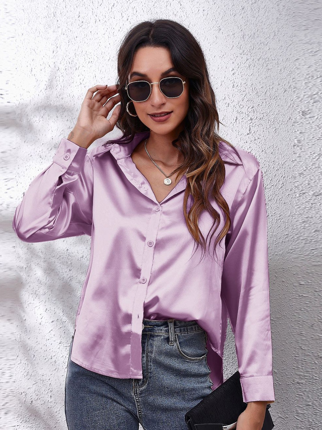 

BoStreet Purple Spread Collar Casual Shirt