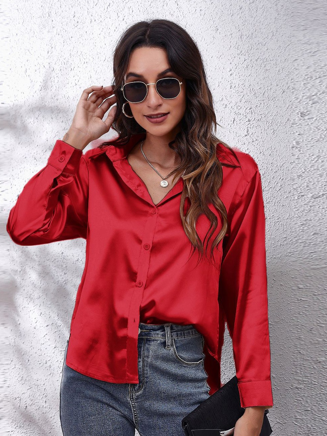 

StyleCast Red Spread Collar Casual Shirt