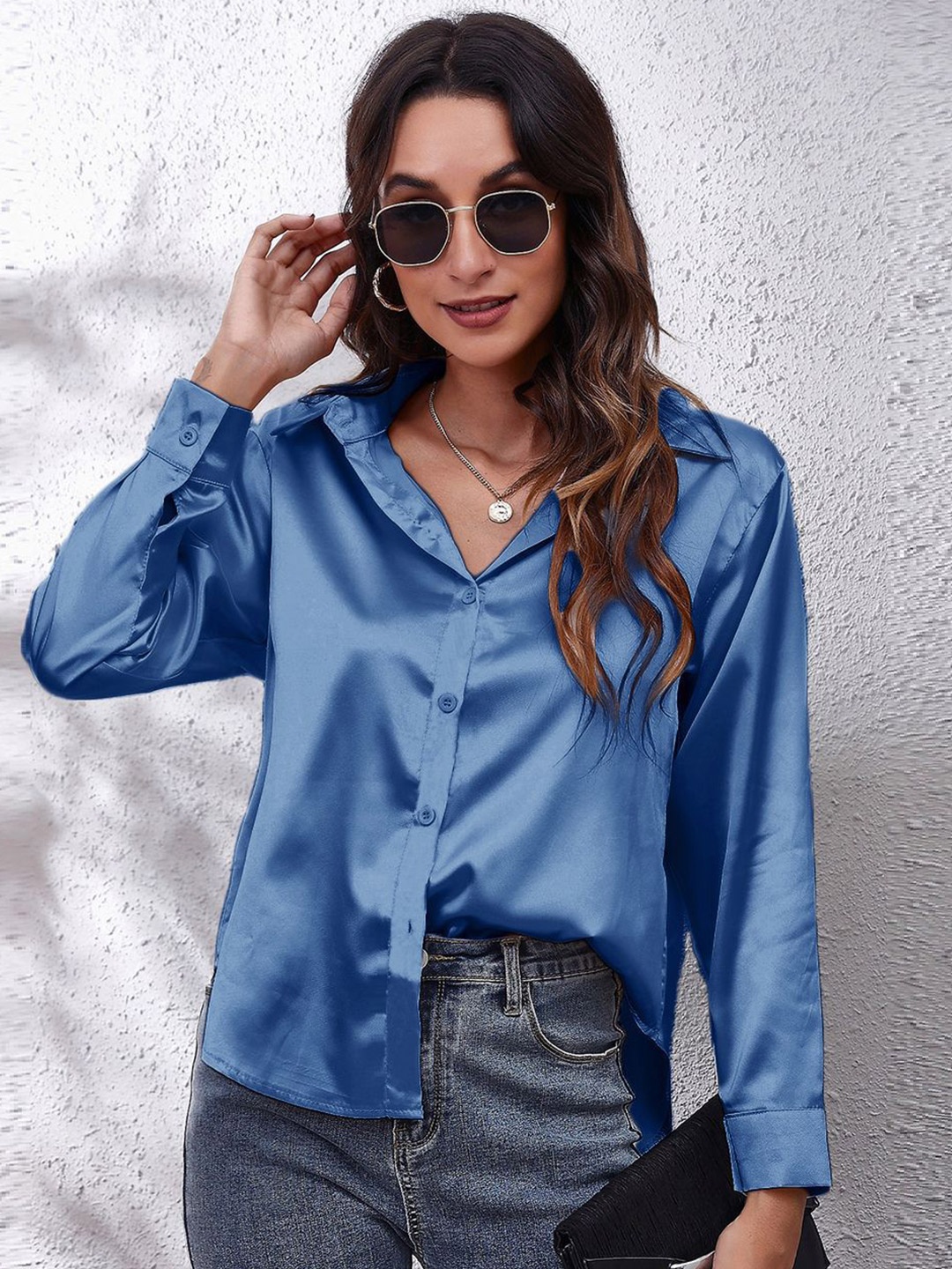 

StyleCast Blue Spread Collar Casual Shirt