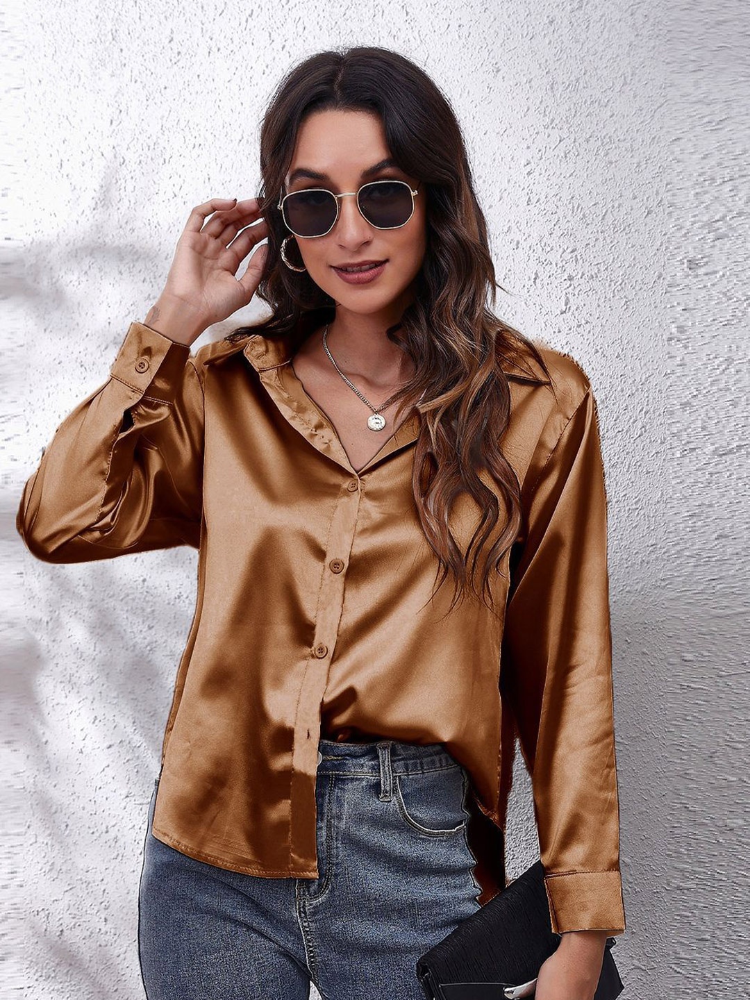 

BoStreet Brown Spread Collar Opaque Casual Shirt