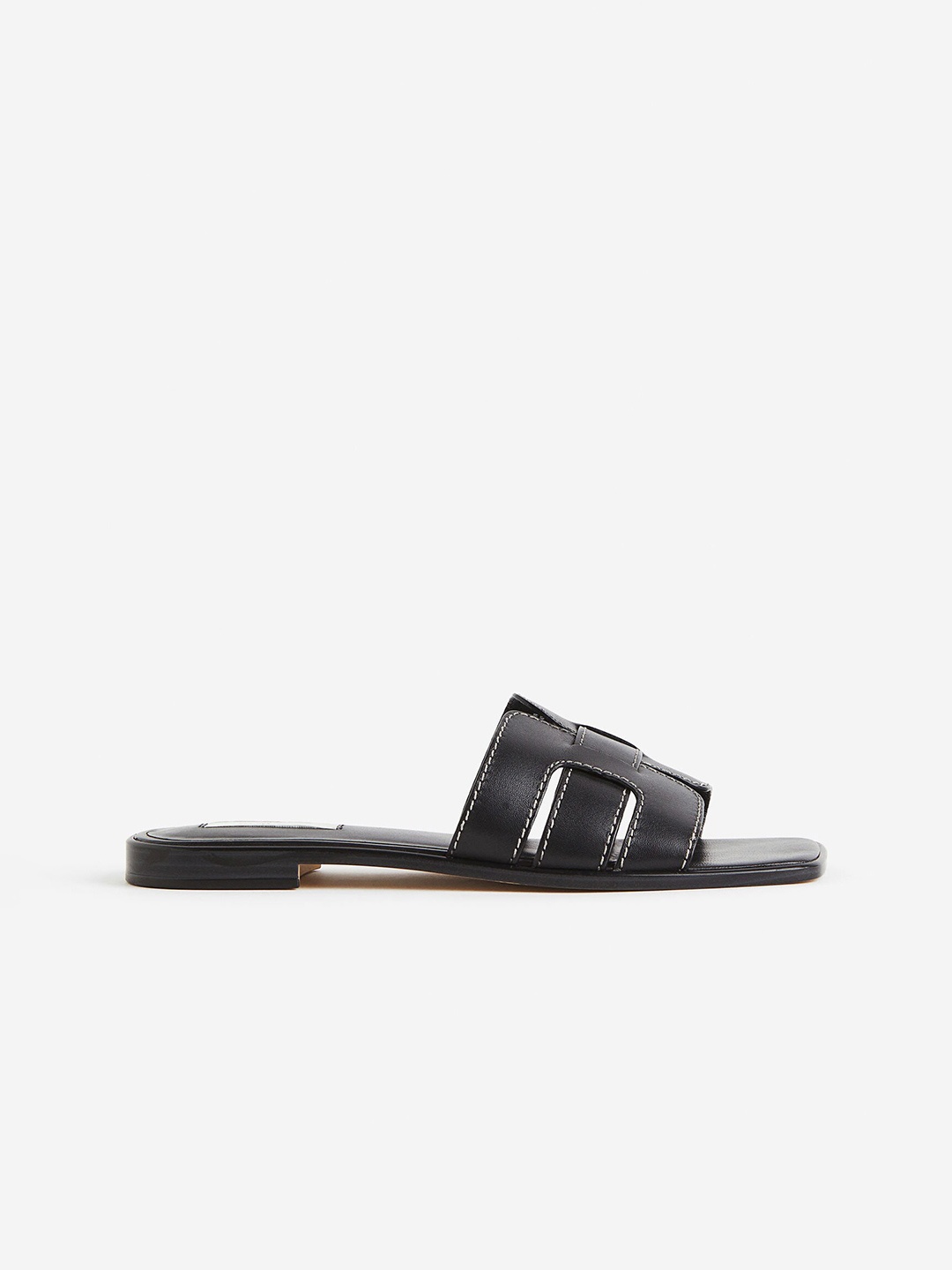 

H&M Women Leather Slides, Black