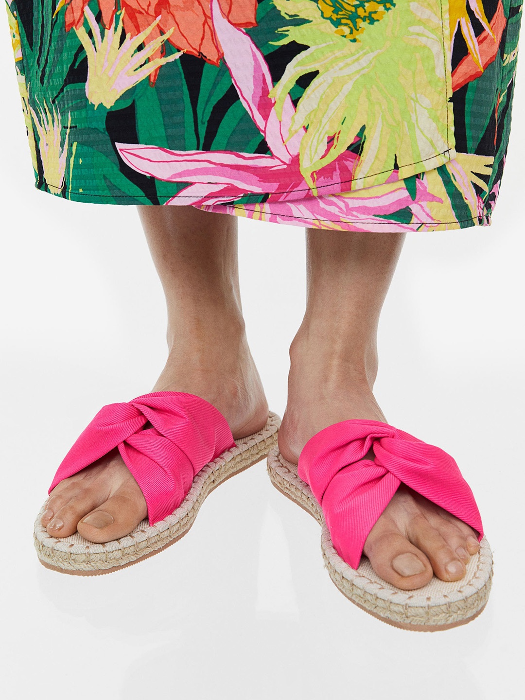 

H&M Knot-Detail Espadrille Slides, Pink