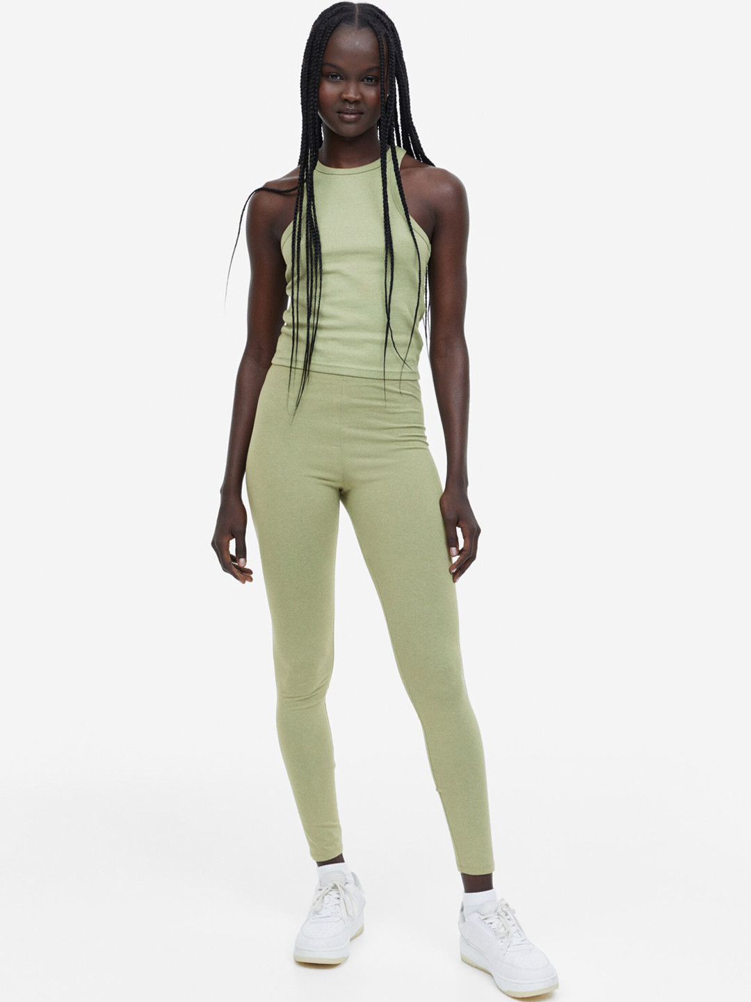 

H&M Women Cotton Jersey Leggings, Green