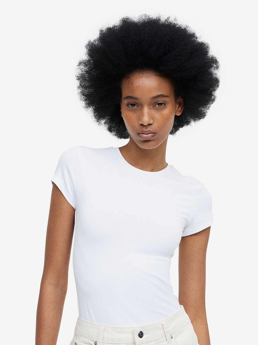 

H&M Women Fitted Microfibre T-shirt, White