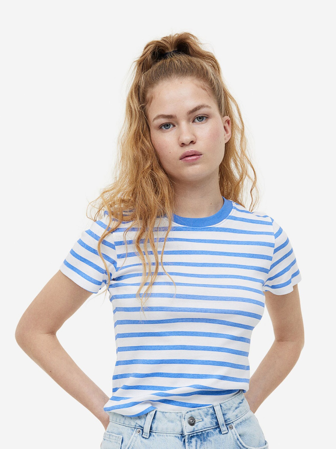 

H&M Fitted Cotton Top, Blue