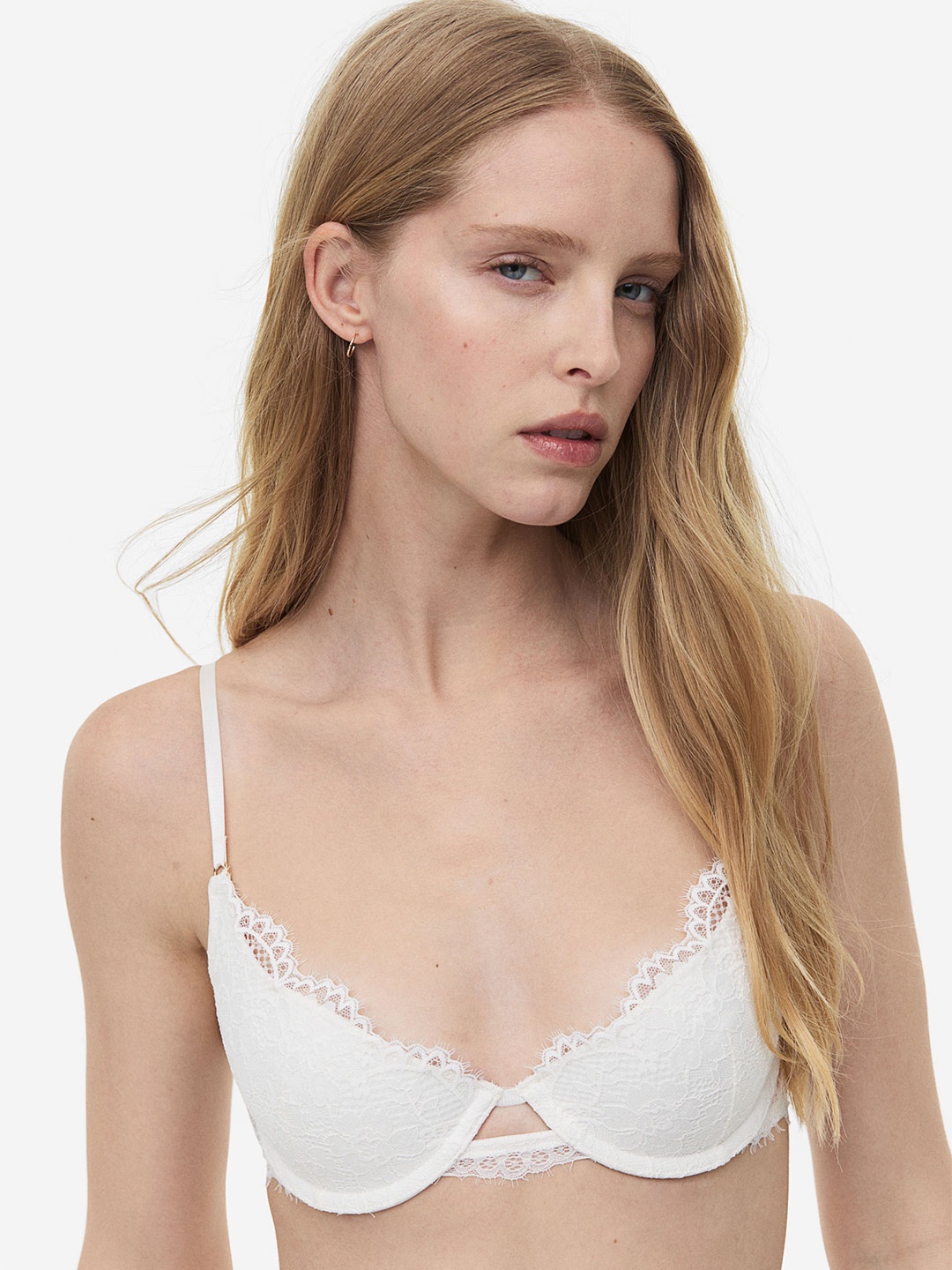 

H&M Padded Underwired Lace Bra, White