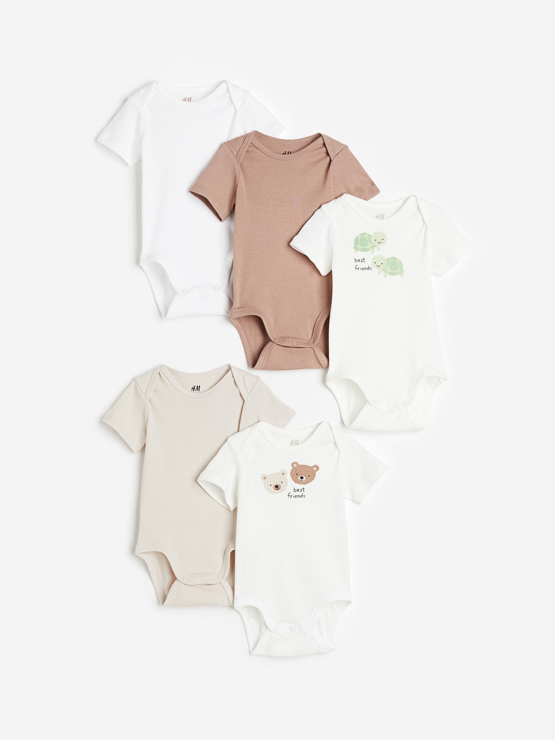 

H&M Infant Boys 5-Pack Cotton Bodysuits, Beige