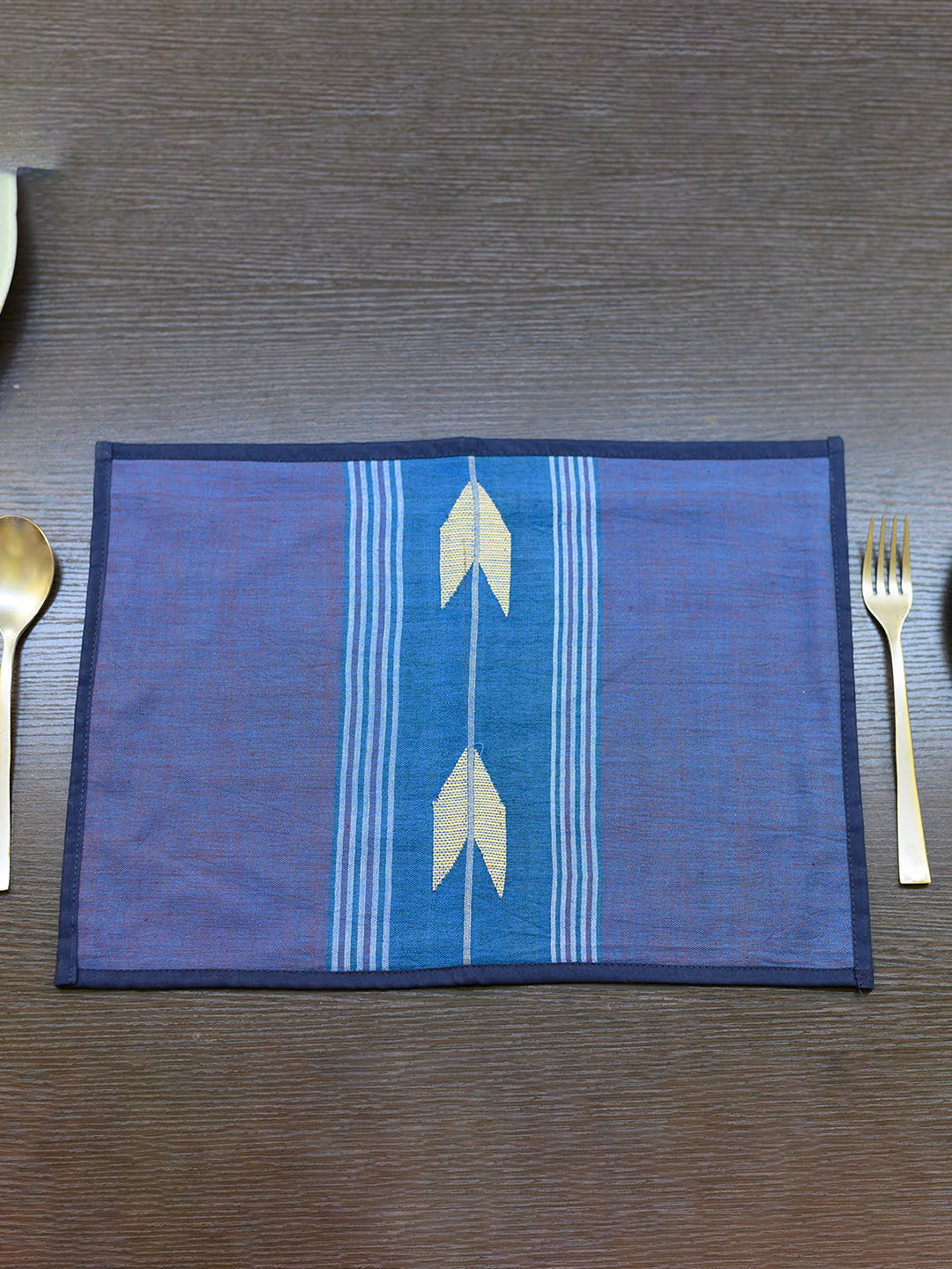 

ArtEastri Set of 4 Blue Geometric Woven Design Jamdani Cotton Table Placemat