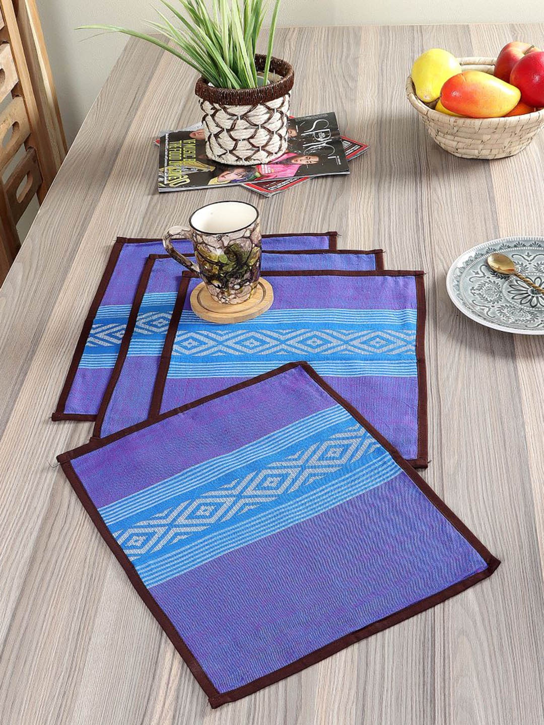 

ArtEastri Set of 4 Geometric Woven Designed Cotton Table Placemat, Blue
