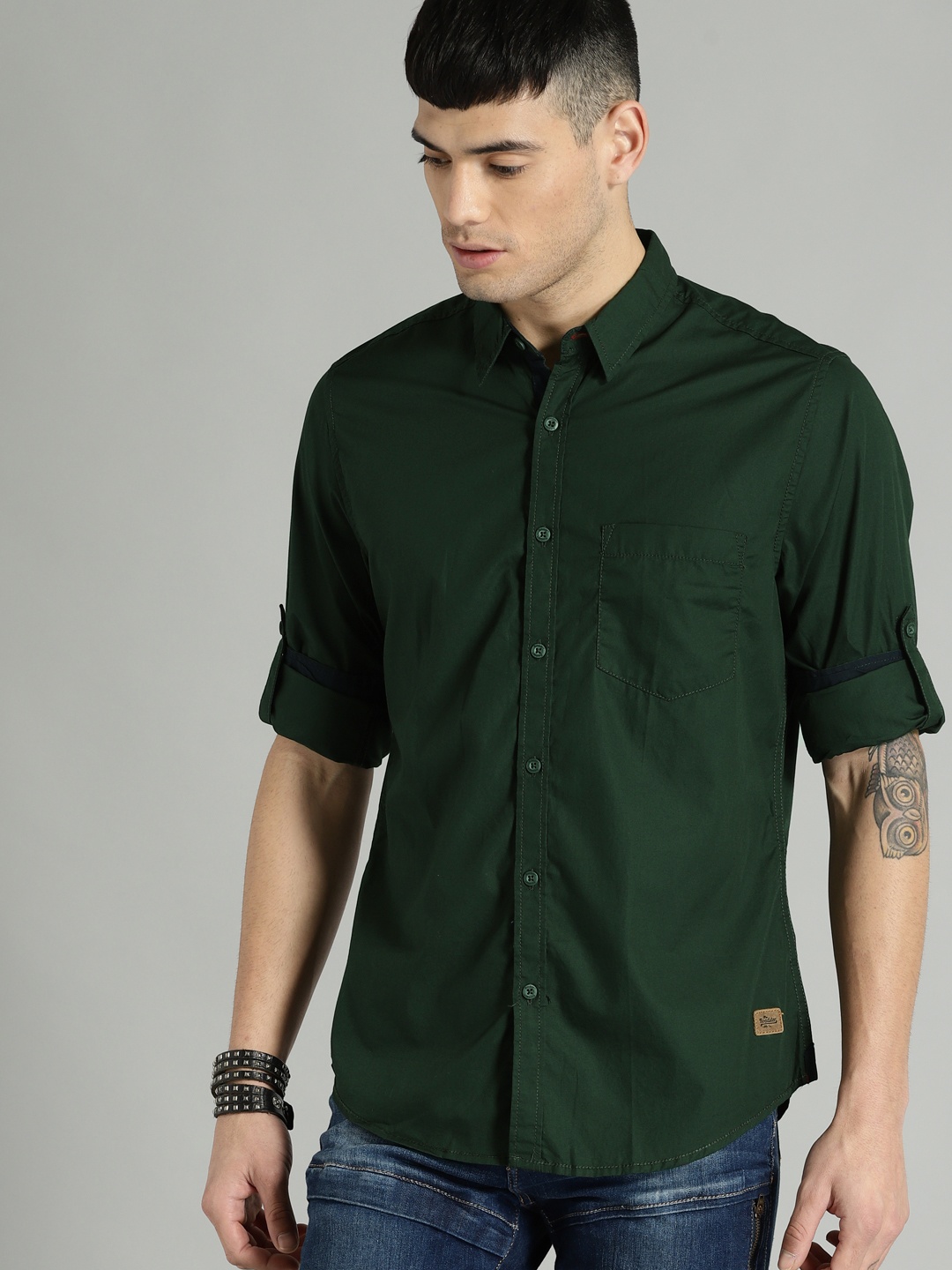 

Roadster Men Green Casual Shirt