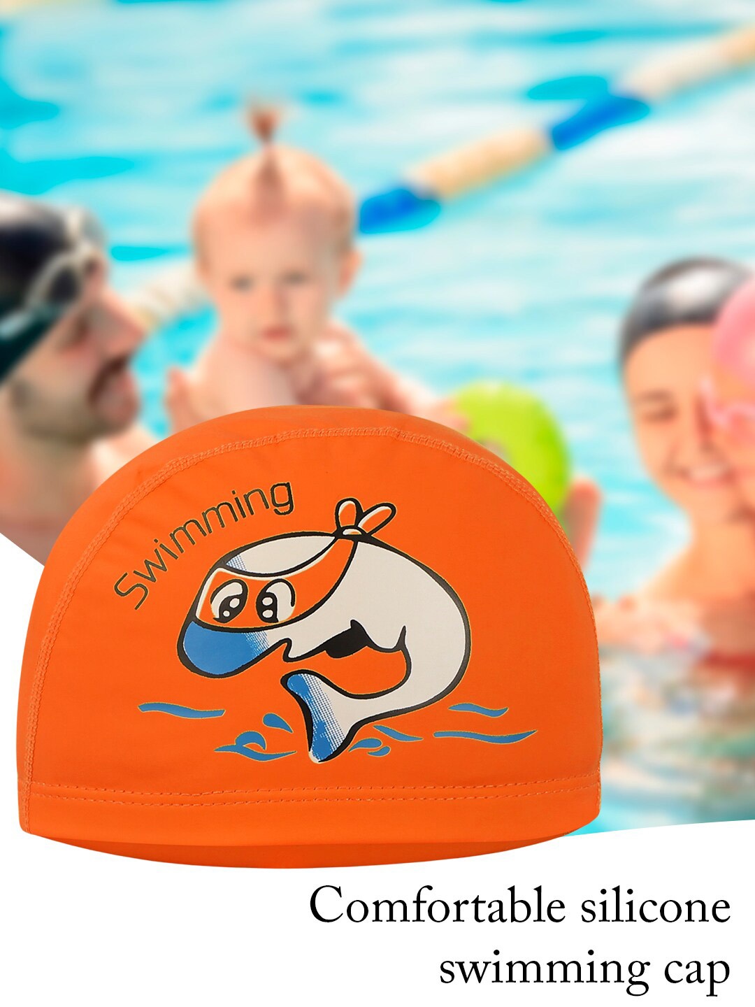 

PASSION PETALS Kids Printed Waterproof Swimwear Cap, Orange