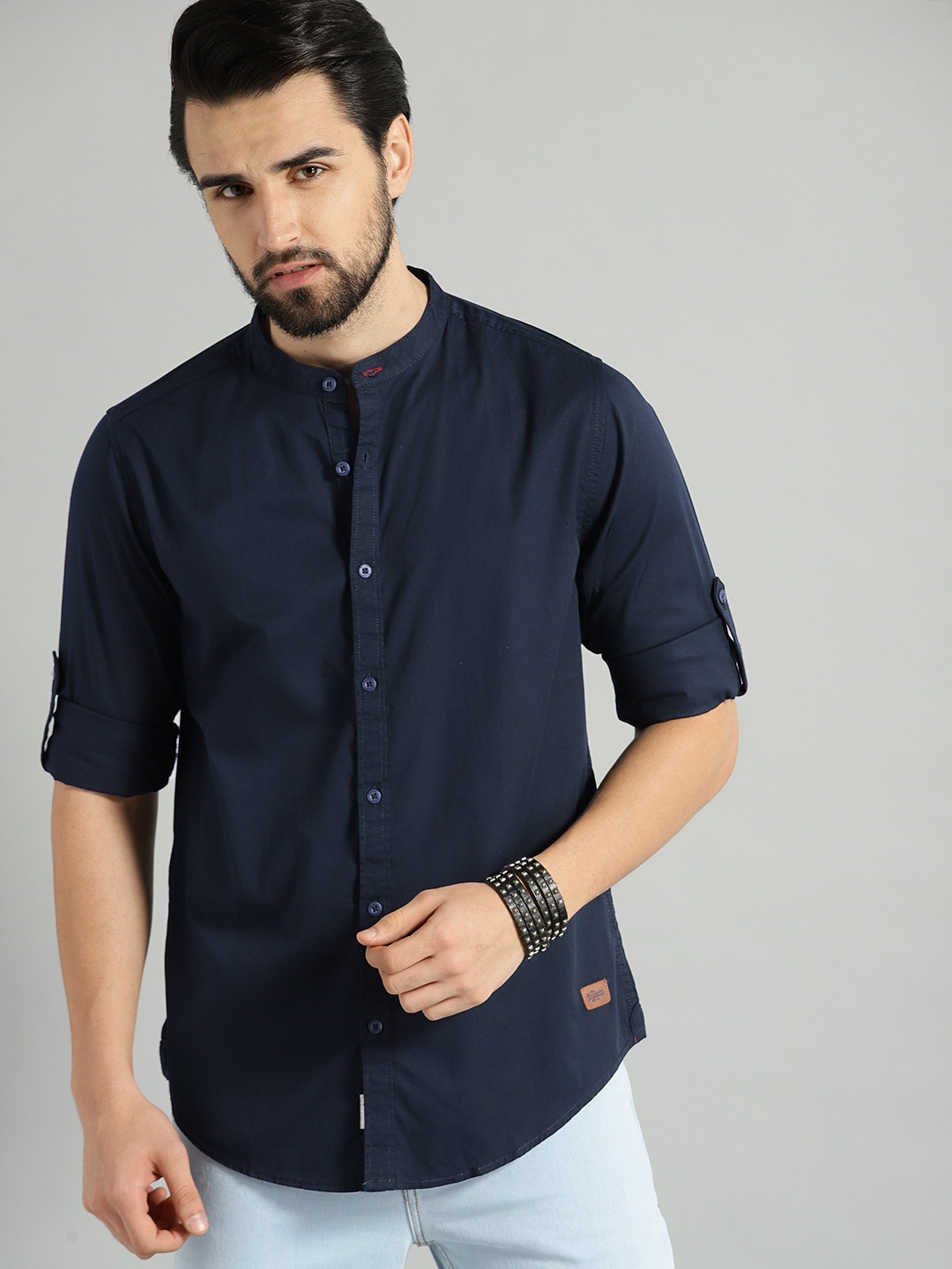 

Roadster Men Navy Pure Cotton Sustainable Casual Shirt, Navy blue