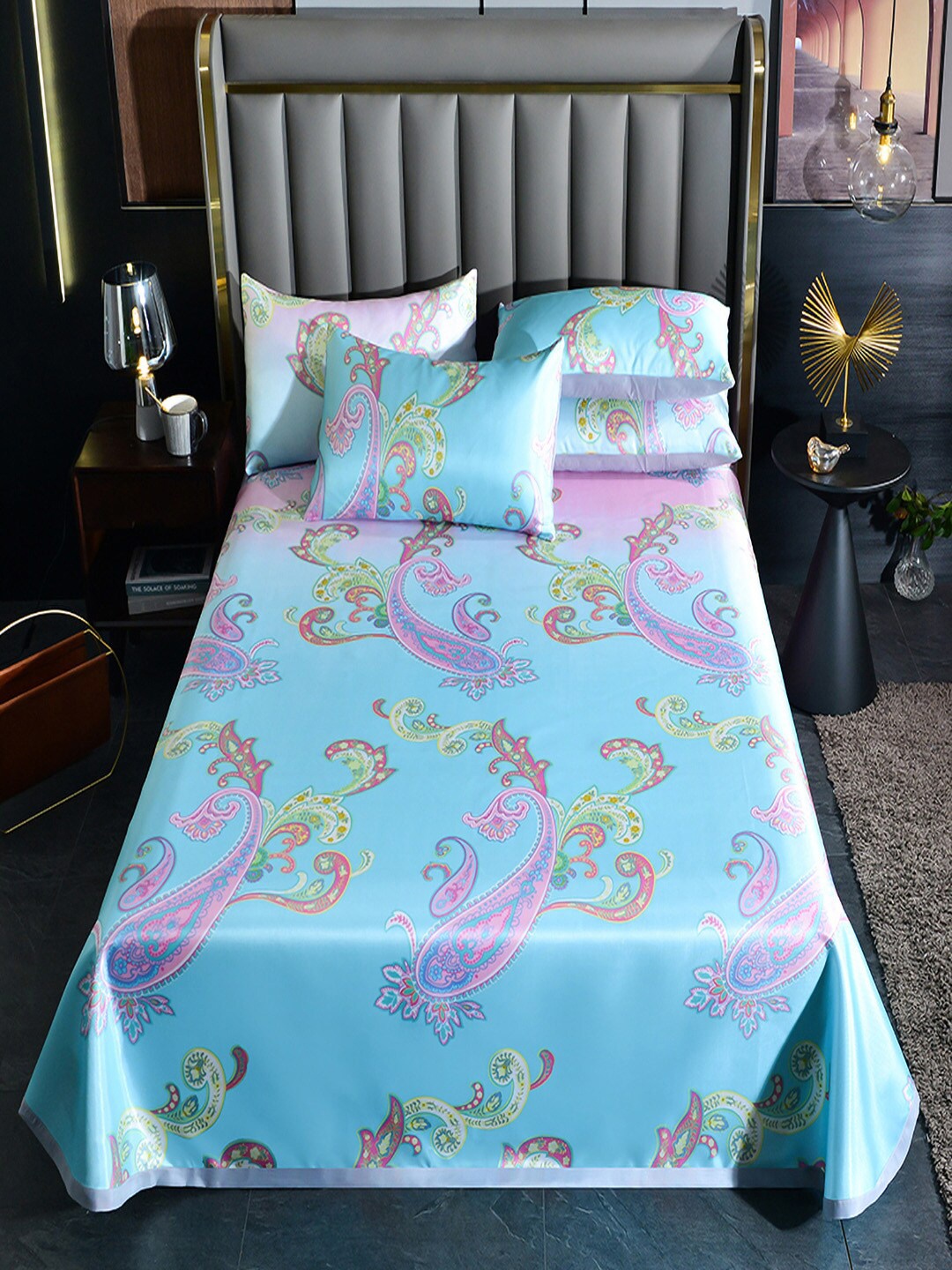 

JC Collection Blue & Pink Ethnic Motifs 150 TC Queen Bedsheet with 2 Pillow Covers