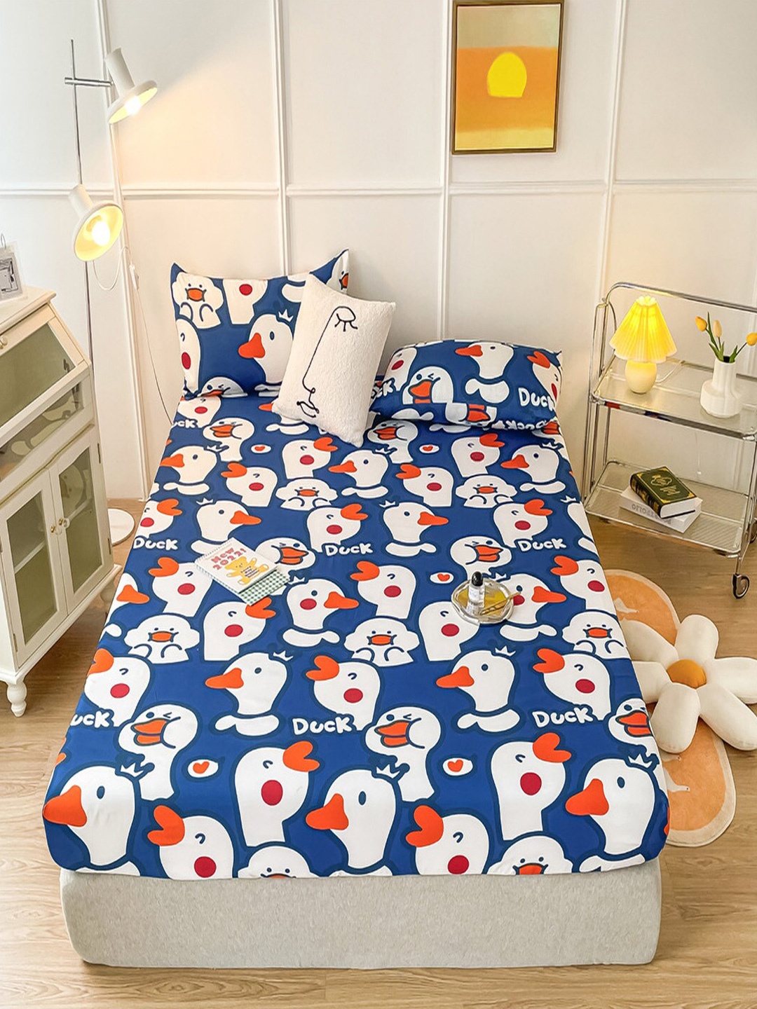 

JC Collection Blue & White Cartoon Characters 150 TC King Bedsheet With 2 Pillow Covers