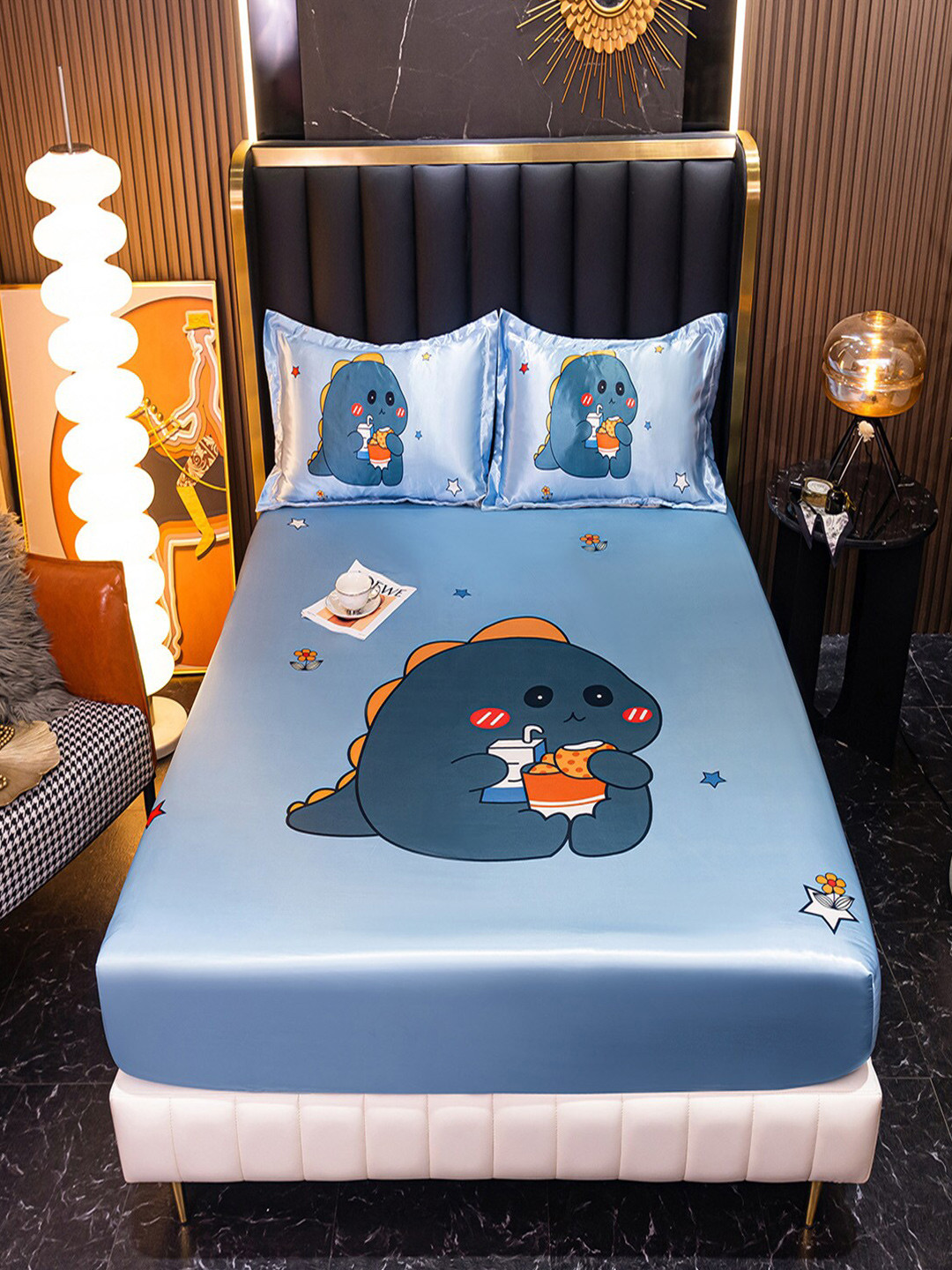 

JC Collection Blue & Orange Cartoon Characters 160 TC King Bedsheet With 2 Pillow Covers
